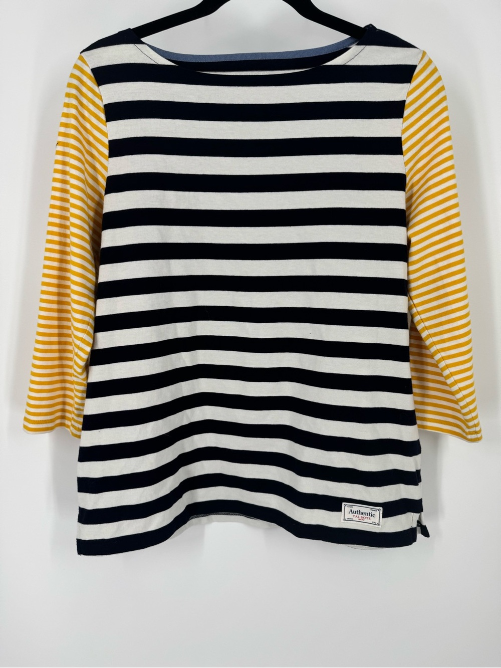 Talbots Navy and White Striped Long-Sleeve Tee with Yellow Sleeves